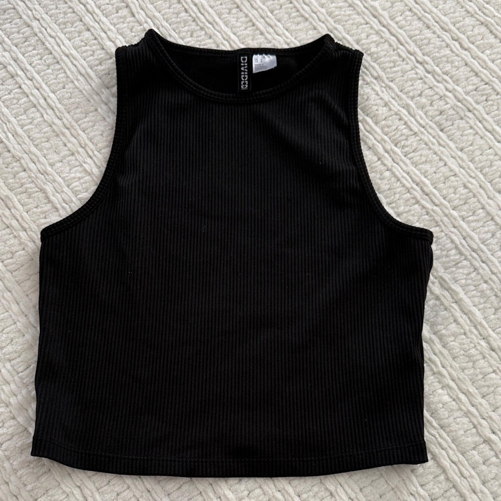 Divided Black Ribbed Crop Top